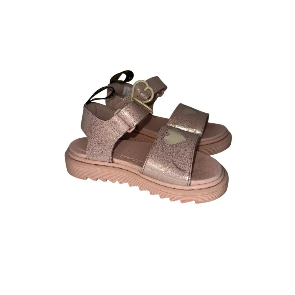 Dr. Martens Harlowe II Hearts Girl's Sandals Pink Glitter Buckle Size 12 Kid's